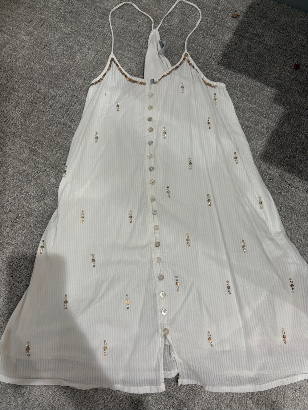 White Beaded Button-Front Maxi Dress